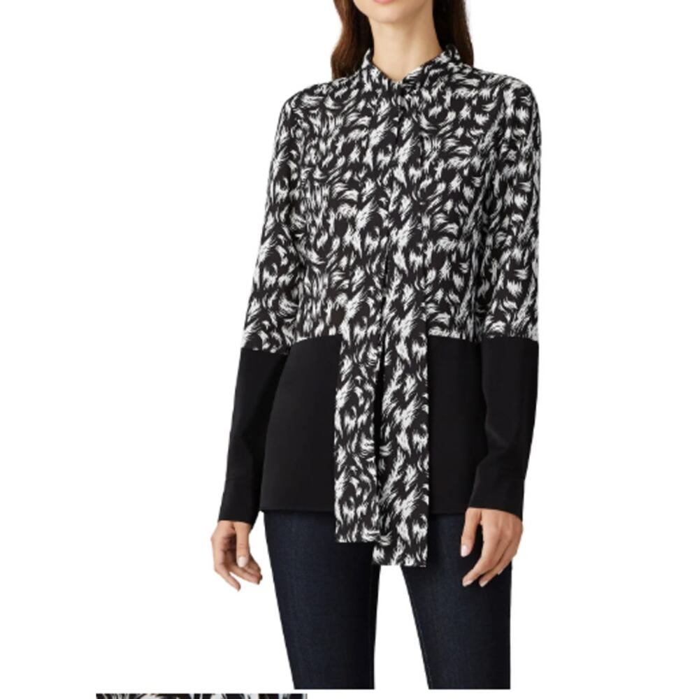 NWT Derek Lam 10 Crosby Feather Two Tone Blouse Black White Size 42